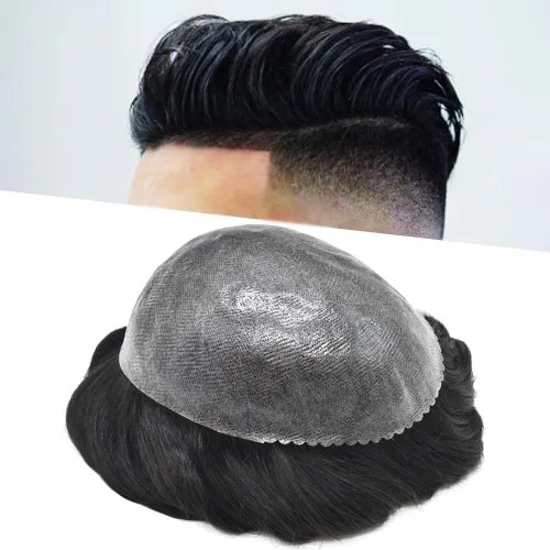 Miniatura 10 de Toupee para hombres Cabello humano Toupee Hombres Hairpiece Poly Thin Skin Mens Hair System Hair Pieces Sistema de reemplazo para hombre Protesis