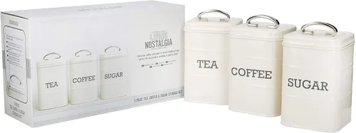 Miniatura 3 de Kitchen Craft Living Nostalgia - Recipientes para té, café y azúcar en caja de regalo, acero, crema antigua, juego de 3 piezas, mediano