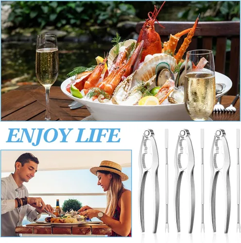 Miniatura 5 de Zhehao Juego de galletas y púas de langosta para fiestas de mariscos, suministros para cenas, herramienta de patas de cangrejo de acero inoxidable