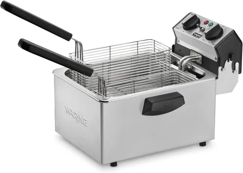 Waring Freidora comercial WDF75RC de alta resistencia de 8.5 libras, incluye 4 cestas individuales y 2 cubiertas nocturnas - 1800 W, 120 V, enchufe