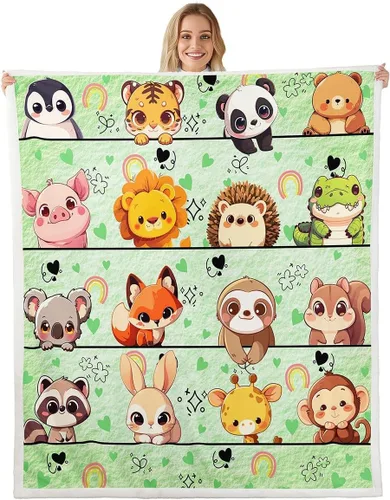 Miniatura 7 de Manta de franela de animales de dibujos animados para todas las estaciones, manta de cama azul con estampado de amor Kawaii para decoración