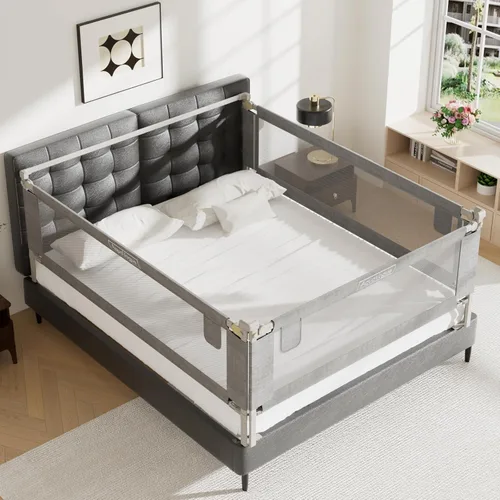 Miniatura 8 de Paquete de 3 rieles de cama tamaño Queen para niños pequeños, protector de riel de cama de bebé ajustable en altura especialmente diseñado