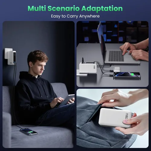 Miniatura 7 de Bloque de cargador USB C de 120W con 2 cables retráctiles integrados, cargador de pared con enchufe plegable GaN IV 4 en 1, estación de carga