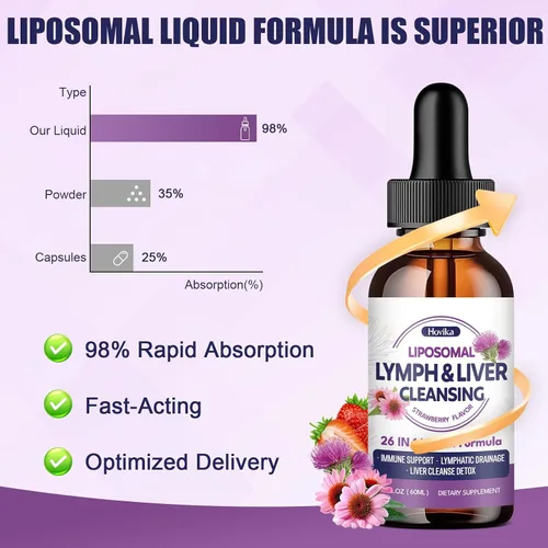 Miniatura 6 de Gotas de drenaje linfático liposomal, limpieza de hígado 26 en 1, desintoxicación y reparación con cardo mariano, equinácea, glutatión, vitaminas