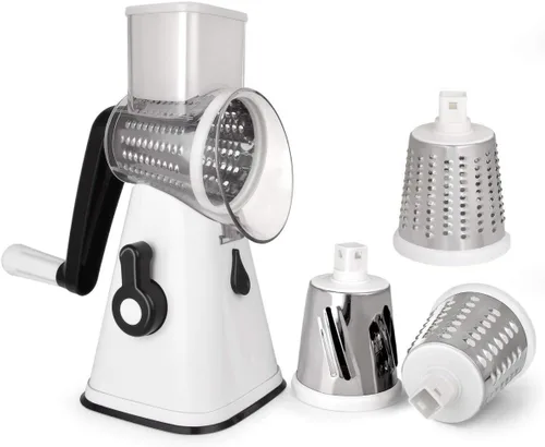Miniatura 4 de Rallador manual giratorio de patatas para cocina, mandolina, cortador de verduras, con 3 cuchillas intercambiables, fácil de usar (verde)