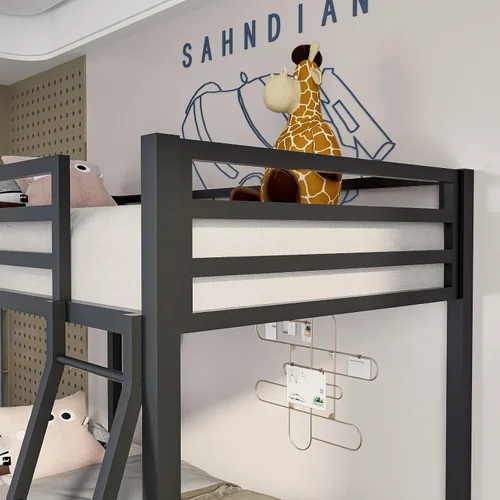 Miniatura 4 de ikalido Cama Litera de Metal Tipo Loft Tamaño Twin sobre Twin con Barandilla de Seguridad y Escalera, No Necesita Somier, Muebles de Dormitorio que