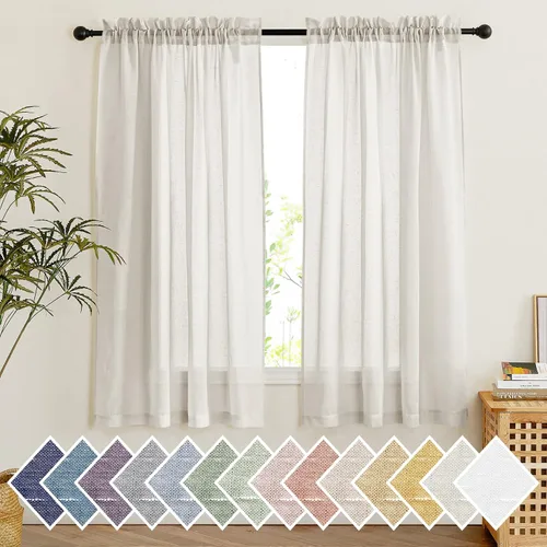 Miniatura 35 de NICETOWN Cortinas traslúcidas cortas para dormitorio, 45 pulgadas de largo, con textura de lino, cortinas semitransparentes de gasa que mantienen