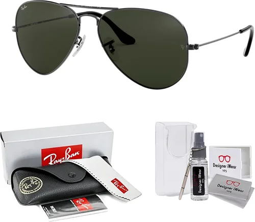 Miniatura 64 de Ray-Ban RB3025 - Lentes de sol de aviador de metal para hombre y mujer + paquete con kit de cuidado de gafas iWear de diseñador