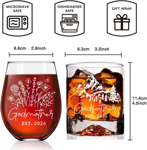 Miniatura 2 de Est 2026 - Juego de regalo de whisky de montaña y copa de vino de 15 onzas, anuncio de embarazo, Día de la Madre y del Padre, regalos de San