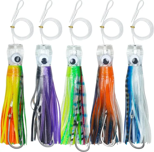 Señuelos de arrastre de agua salada, señuelos de pesca de 6/9 pulgadas en alta mar para atún Marlin Mahi Wahoo Cebo de pesca en mar profundo, Mezcla