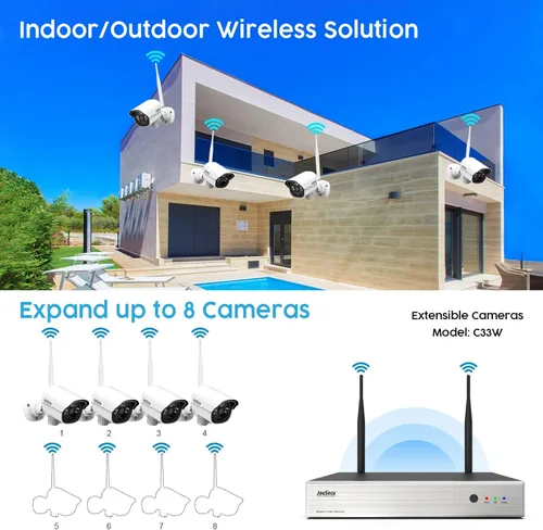 Miniatura 9 de Sistema de cámara de seguridad 1080P inalámbrico, Plug and Play Kit NVR de videovigilancia de 8 canales con 4 unids HD Bullet IP cámara