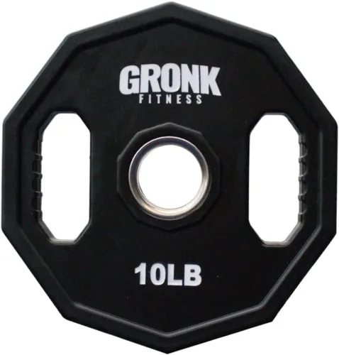 Miniatura 11 de Gronk Fitness Placas de pesas olímpicas de uretano de 10 lados Pesas duraderas para gimnasios domésticos y comerciales Diseño no rodante