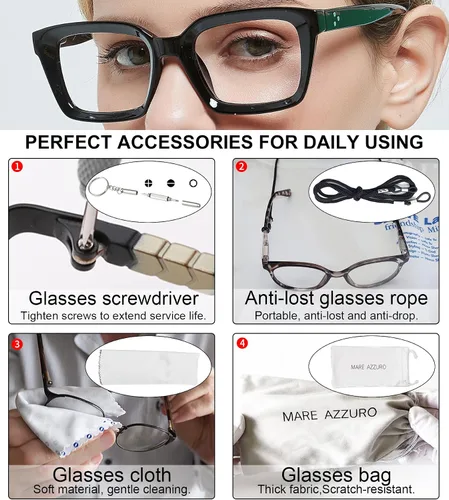 Miniatura 6 de MARE AZZURO Lentes de computadora para mujer, con bloqueo azul, elegantes lentes de juego para mujer, sin aumento