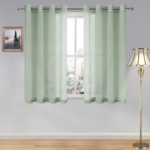 Miniatura 149 de DWCN Cortinas traslúcidas color verde frijol para sala de estar y dormitorio - Cortinas voile con aspecto de lino sintético con ojales en la parte