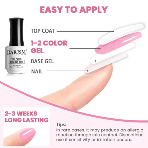 Miniatura 7 de RARJSM Esmalte de uñas de gel iridescente nude rosa brillante - Gel de uñas de purpurina brillante y brillante de color rosa neón - Pigmento Arco