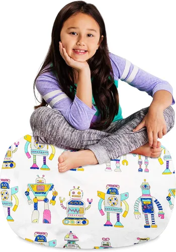 Miniatura 8 de Posh Stuffable - Sillón puff con almacenamiento para niños, contenedor de animales de peluche, organizador de juguetes de niños Lona rayas verde