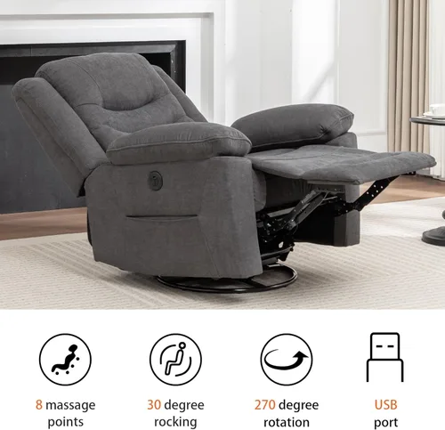 Miniatura 7 de Ketaiyou Sillón reclinable eléctrico giratorio con masaje y calor, puerto USB, posición infinita, mecedoras eléctricas de gran tamaño para sala