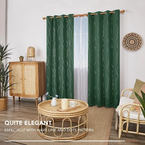 Miniatura 7 de Deconovo Cortinas blackout con ojales en la parte superior, 63 pulgadas de largo, diseño de líneas onduladas y puntos, para habitación de niños