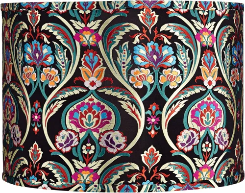 Miniatura 6 de Pantalla de lámpara de tambor grande de tejido de plástico gris y dorado, parte superior de 15 pulgadas x 15 pulgadas inferior x 11 pulgadas de alto