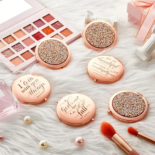 Miniatura 4 de Thyle 12 piezas de espejo compacto a granel, espejo de bolsillo cristiano para confirmación católica VBS para mujeres, versículo bíblico, cartera