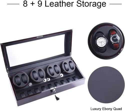 Miniatura 5 de XTELARY - Bobinadora automática de reloj, bobinadora de reloj con 8 posiciones de bobinadora, 9 espacios de almacenamiento, motor súper silencioso