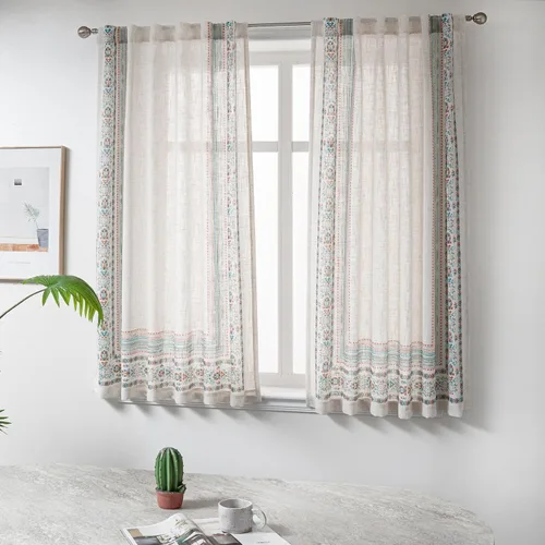 Miniatura 42 de MYSKY HOME Cortinas florales de cocina de 24 pulgadas, cortinas de lino con patrón de flores de granja, bolsillo para barra de filtro de luz aireado