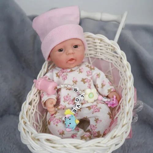 Newtotlove Muñeca de bebé recién nacida Mini de silicona renacida de 7 pulgadas, cuerpo completo de silicona, bebés recién nacidos realistas, linda