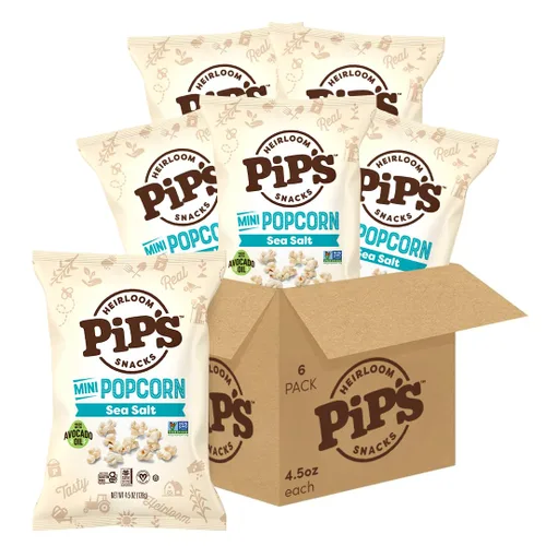 Miniatura 13 de Palomitas de Maíz Mini Tradicional de Pipcorn por Heirloom Pip's Snacks - Sal Marina, 1 oz 24 pz - Paquetes de Snack Saludables y Sin Gluten, Maíz