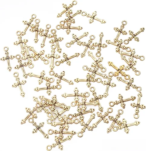 Miniatura 2 de 50 colgantes vintage de crucifijo con agujero de metal religioso antiguo plateado dorado cruz a granel para fabricación de joyas, kit de bricolaje