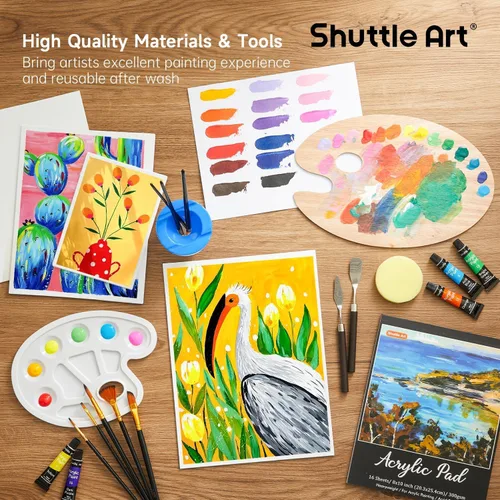 Miniatura 7 de Juego de 65 Piezas de Pintura Acrílica, Juego de Pintura Acrílica Shuttle Art con Caballete de Madera, 30 Colores de Pintura Acrílica, Lienzo
