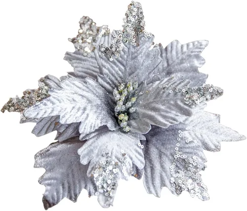 Miniatura 11 de 6 adornos para árbol de Navidad con purpurina para árbol de Navidad, flores artificiales de Navidad, accesorios florales, flores de franela