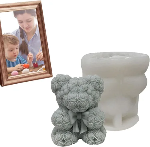 Miniatura 4 de Molde de silicona de oso de flores 3D, molde de vela de silicona, moldes de resina de oso de flores de corazón para hacer velas, molde de jabón