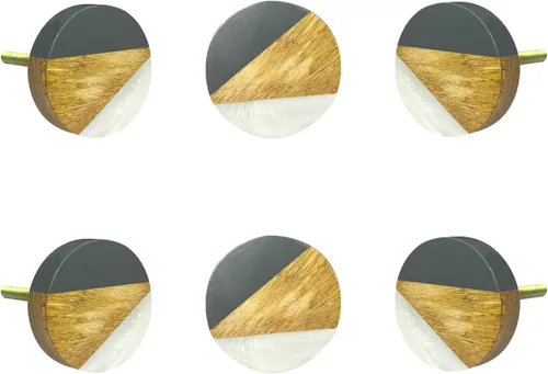 Miniatura 12 de Perilla Home Juego de 6 pomos de puerta de madera - Pomos decorativos ovalados con incrustación para puerta con mango, elegante adición