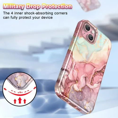 Miniatura 5 de Btscase Funda para iPhone 15 de 6.1 pulgadas (2023), patrón de mármol 3 en 1, resistente a prueba de golpes, cuerpo completo, policarbonato