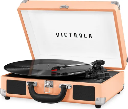 Miniatura 10 de Victrola Journey - Tocadiscos portátil de maleta con Bluetooth, con altavoces integrados, reproductor de discos de vinilo de 3 velocidades, salida