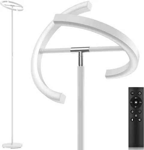 SIBRILLE Lámpara de pie blanca, lámpara de pie ajustable sin escalones moderna 3000-6000K, lámpara de pie LED giratoria de 20W para lectura, lámpara