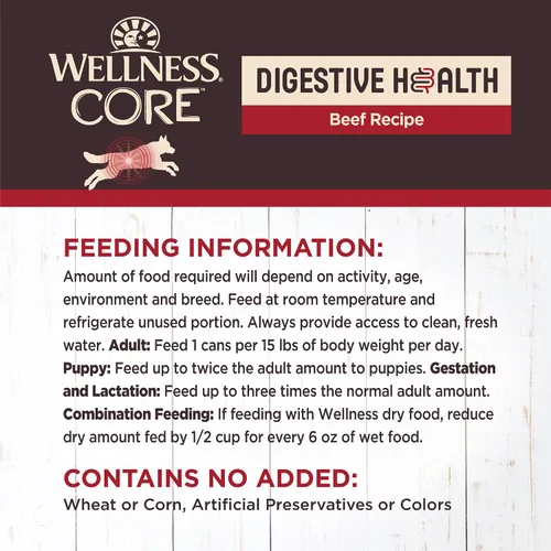 Miniatura 6 de Wellness CORE Digestive Health Paté Alimento húmedo enlatado para perros adultos, sin granos, estómago sensible, natural, receta de carne de res, 13