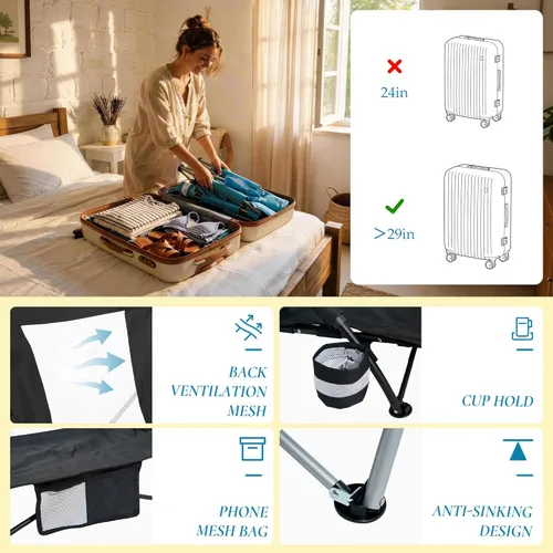 Miniatura 4 de Sillas de playa plegables bajas para adultos, silla de camping portátil ligera con soporte para tazas, silla de campamento plegable para conciertos