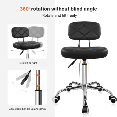 Miniatura 4 de KKTONER Silla de oficina con taburete de oficina trasero con ruedas, altura ajustable, taburetes cuadrados para redactar trabajo en casa (negro)