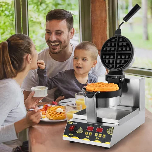 Miniatura 7 de Dyna-Living Máquina de gofres belga comercial inteligente redonda giratoria 180° antiadherente Flip Waffle Iron Machine profesional comercial