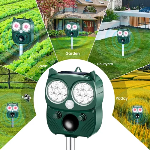 Miniatura 2 de Repelente de gatos al aire libre solar ultrasónico repelente de animales al aire libre dispositivos disuasorios de mapache IP66 impermeable ratón