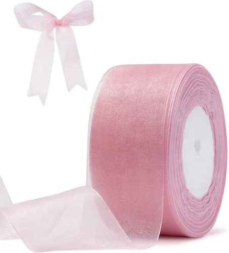 Miniatura 18 de Cinta de organza roja para envolver regalos, cinta transparente brillante de 2 pulgadas para ramos, bodas, festivales, 50 yardas cada rollo