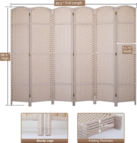 Miniatura 7 de Divisor de habitación, 6 paneles de 5.6 pies de alto, pantalla de privacidad impermeable, marco de madera, divisores de habitación y pantallas