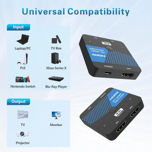 Miniatura 6 de 8K HDMI Switch 2 en 1 salida 4K @120Hz HDMI Switcher Soporte HDR10+, Dolby Vision, VRR, ALLM