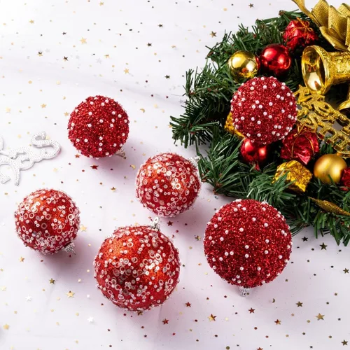Miniatura 3 de 12 unidades de adornos de bolas de Navidad, adornos de bolas de Navidad rojas, decoraciones de perlas de plástico irrompibles para colgar en fiestas