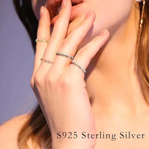 Miniatura 3 de Ursilver Anillo giratorio de plata de ley S925 para mujeres, anillo de ansiedad, anillo para aliviar el estrés con cuentas, anillo fidget, plata