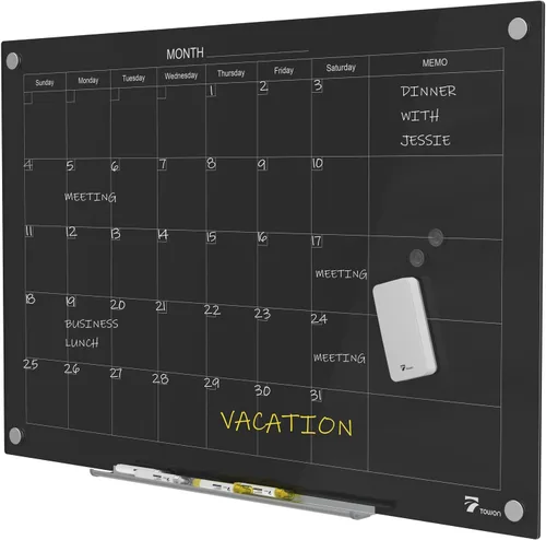 Miniatura 13 de TOWON Pizarra blanca de cristal de 6 x 4 pies, pizarra blanca magnética negra de borrado en seco de 72 x 48 pulgadas, pizarra de borrado en seco