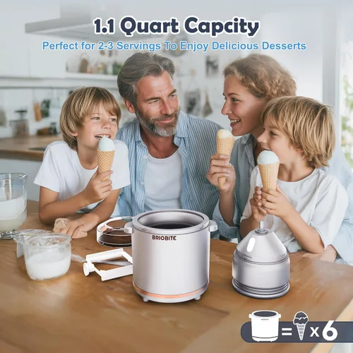 Miniatura 2 de BRIOBITE Máquina eléctrica de helado de 1.1 cuartos de galón para helados, batidos y sorbetes, perfecta para 2-3 porciones, fácil de usar y limpiar