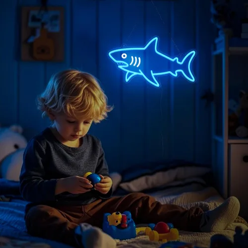 Miniatura 4 de CoolGift Mart Letrero de neón de tiburón, luz LED regulable de tiburón, decoración de pared de animales, regalo de Navidad, regalo de elefante