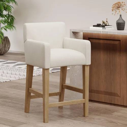 Miniatura 3 de Harper & Bright Designs Taburetes de bar beige, taburetes de bar de 26 pulgadas de altura de mostrador con respaldo para isla de cocina, sillas